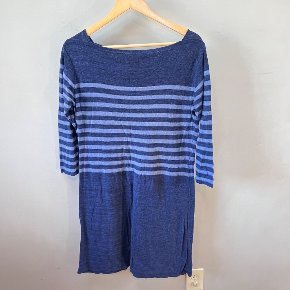 Peruvian Connection 100% Pima Cotton Blue Striped 3/4 sleeve Knit Dress- Size M